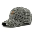 Berretto da baseball invernale in lana con motivo scozzese grigio e pelle - Regolabile / Grigio chiaro