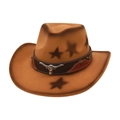 Brown western cowboy hat with cattle emblem and star pattern on wool felt brim - One Size (M Peach Star) / Camel (Bull Head Buckle)