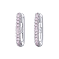 Detail of S925 sterling silver huggie earrings featuring three rows of pink crystals - Silver Rectangle Pink Zirconia Ear Buckle