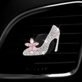 Sparkling rhinestone high heel car vent clip with a pink crystal flower decoration - [Silver Pink] High Heels
