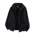 Heavyweight black double-sided polar fleece zip-up hoodie with adjustable drawstring hood - M / Black