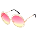 Fashion oversized round metal sunglasses with pink and yellow gradient lenses - Gold Frame Pink Yellow Gradient C8