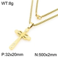 Gold stainless steel cross necklace with infinity design and crystals on box chain - Infinity Symbol Rhinestone Cross (KN295063-Z)