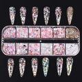 Nail art glitter set with 12-grid pink and gold sequins in heart and star shapes - 12 Compartment Mixed Sequins Set (S126-15)