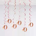 Set of 6 rose gold 70th birthday PVC spiral hanging swirls with metallic foil finish - Age 70 (Rose Gold) / 6 Pieces Set