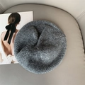 Close-up of dark grey mohair beret showing detailed soft knitted wool texture - M(56-58cm) / Gray
