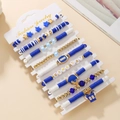 Blue and gold sports bead bracelet set featuring GAME DAY charms and football pendants - SY0760-1 Dark Blue White Gold 10pcs Set