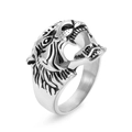 Vintage stainless steel tiger head ring with antique silver finish in punk style for men - US 8 / Silver