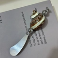 Spreading knife with natural conch shell handle and polished silver stainless steel blade - Striped Cat Eye Shell Butter Knife