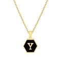 Collar dorado con colgante hexagonal de nácar negro y detalle de la letra Y - Con cadena / Negro Y