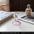 Pink transparent glass taper candle holder for wedding decor, 9cm height streamline design - Small Gourd Stem Glass Candle Holder / Transparent Pink