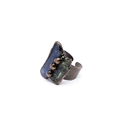 Vintage copper ring featuring natural navy blue and dark green gemstones in an open design - Style 2 (Blue Green Raw Stone)