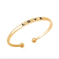Minimalist gold butterfly open bangle featuring engraved LOVE text and ball accents - LOVE Letter Engraving / Gold