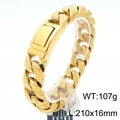 15mm gold Cuban link bracelet with snake-texture pattern and 107g heavy duty steel design - Gold Color (KB187441-KJX)