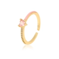 Detail of gold-plated ring with pink heart zircon, enamel trim, and sparkling accents - Gold/Pink