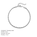 Adjustable 3mm silver stainless steel twist chain anklet with lobster clasp - 3mm Silver