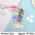 Rainbow sequin mermaid tail crossbody bag for kids with pink woven strap and shiny finish - Light Rainbow