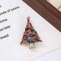 Golden Christmas tree brooch with colorful rhinestones on a white card display - Style 3 (5.2*3.3cm)