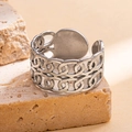 Vintage silver finish open adjustable titanium steel ring on decorative stone base - Steel Color 112