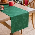 Camino de mesa navideño verde con jacquard de copos para decoración de mesa festiva - 35*213cm / Copo de Nieve Verde