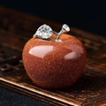 Macro view of aventurine crystal apple decor with silver leaves and rhinestones - Goldstone Apple / 4.5*4.2cm