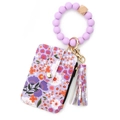 Floral purple card holder with silicone bead keychain and tassel for women - Light Purple