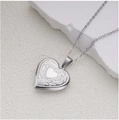 Silver vintage heart locket necklace with floral relief and delicate chain link - Steel Small Heart (22.5*24.5mm)