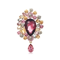 Luxury vintage crystal brooch with large red pear-shaped stone and hanging pendant - Coffee Gold Red