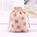 Sachet cadeau de Noël en coton et lin avec motif de flocon de neige rouge scintillant - 10*14cm / Flocon de Neige Rouge