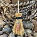 Mini wicca witch broom pendant with orange crystal and silver triquetra charm - Celtic Knot with Brown Crystal