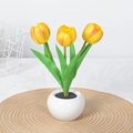 Artificial yellow tulip night light in a white ceramic pot with soft LED illumination - Style A-3 Heads-Sunset Yellow-Battery