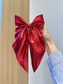 Fermaglio per capelli con fiocco rosso metallizzato stile francese per feste eleganti - Rosso