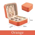Portable orange square velvet travel jewelry box organizer 10x10x5cm for rings and earrings - Cross-grain PU-Orange / 10*10*5cm