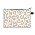 Portable leopard print makeup bag with zipper closure in beige and brown canvas fabric - Beige Brown Leopard Pattern (12)
