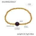 Detail of beaded bracelet with 18K gold plated stainless steel and purple agate bead - Gold Beaded Agate