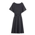 Elegante vestido midi de punto negro de manga corta con cinturón fino con hebilla dorada - XS / Grafito