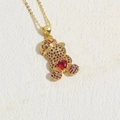 Collana dorata con ciondolo a forma di orsetto 3D, corona e zirconi rosa e viola - Orsetto in Zircone Rosso