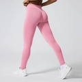 Leggings yoga a vita alta senza cuciture rosa acceso con trama a coste ed effetto push-up - S / Rosa