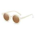 Retro round frame children's sunglasses in beige matte finish with brown lenses - Frosted Off-White Frame Tea Lens