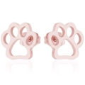 Detail of rose gold animal paw print stud earrings featuring a polished mirror finish - 089 Paw Print / Rose Gold