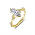 Elegant gold marquise-cut 8A zircon S925 sterling silver adjustable ring for women - Lzr46-14k