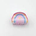 Pink acrylic mini hair claw with colorful rainbow stripes and a yellow star for girls - Rainbow Star Clip 5cm