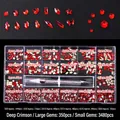 Set de pedrería para manicura rojo oscuro con 21 compartimentos y bolígrafo de punta - Rojo Oscuro (350 Grande, 3480 Pequeño)