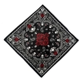 100% cotton square bandana with black skull and red rose paisley print for bikers - Red Rose Black Skull