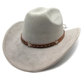 Detail of suede cowboy hat featuring brown leather band with silver stars and rivets - M (56-58cm) / Light Gray