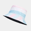 Close-up of reversible bucket hat featuring light pink, white, and blue stripe pattern - One Size / 4# Pink White Blue Stripes