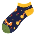 Chaussettes basses en coton bleu avec motifs de renard de dessin animé et planète - Planète Renard de Conte (C152)