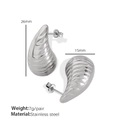 Orecchini a goccia in acciaio inossidabile argento con scanalature curve - Goccia d'Acqua a Costine Piccola-Argento