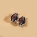 French vintage style earrings with oval purple crystal and silver-plated zircon accents - Purple (Silver)