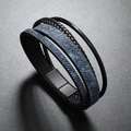 Mehrlagiges Herren-Lederarmband mit blauem Denim und schwarzem Magnetverschluss aus Metall - Königsblau